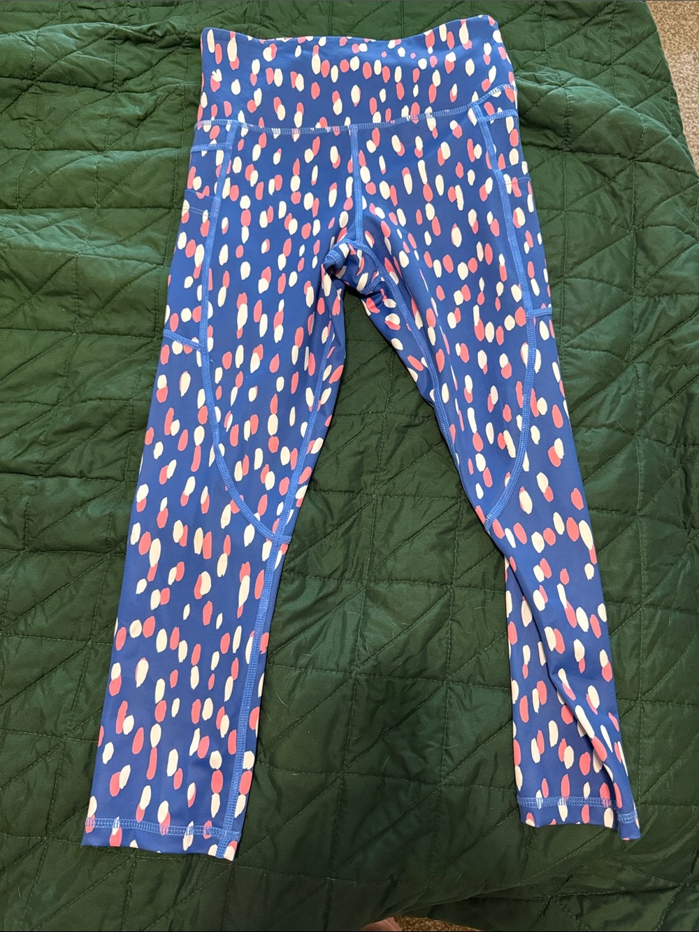 Women’s Active Leggings in Blue with Pink & White Dot Print